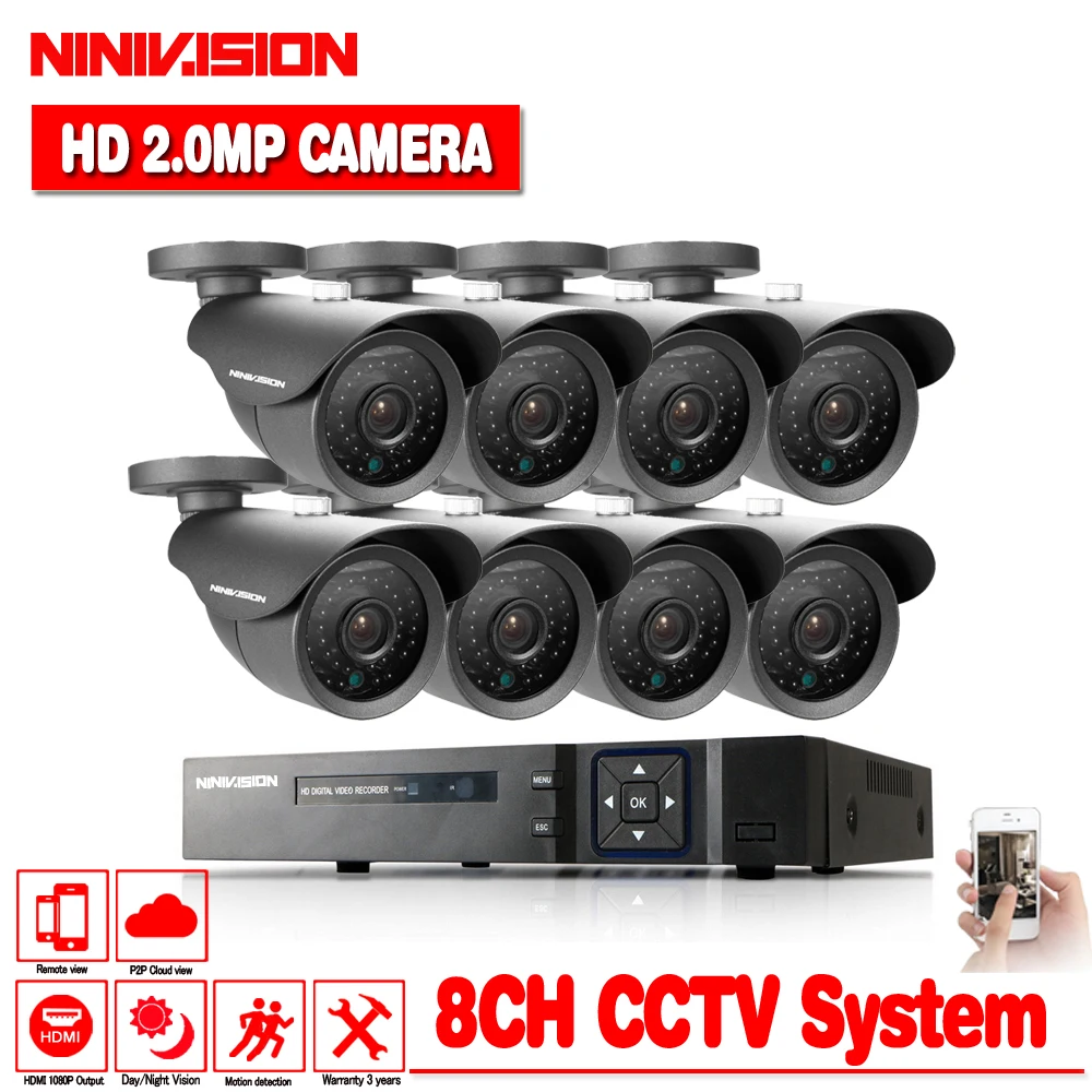 

HD 8CH 1080P CCTV Security System 8PCS 3000TVL IR Outdoor AHD 1080N Video Surveillance 2.0MP Security Cameras 8 channel DVR Kit