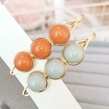 AOMU, Корея, макарон, имитирующие шпильки с жемчугом, аксессуары для волос для женщин, девушек, одноцветные бусины, простые металлические заколки для волос