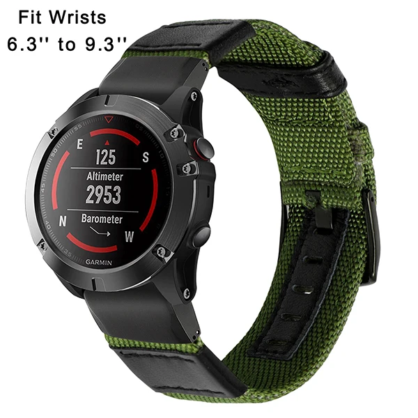 26 мм для Garmin Fenix 5X/5/935 натуральный нейлон+ кожаный ремешок для часов Quick Easy Fit ремешок для часов застежка из нержавеющей стали ремешок на запястье