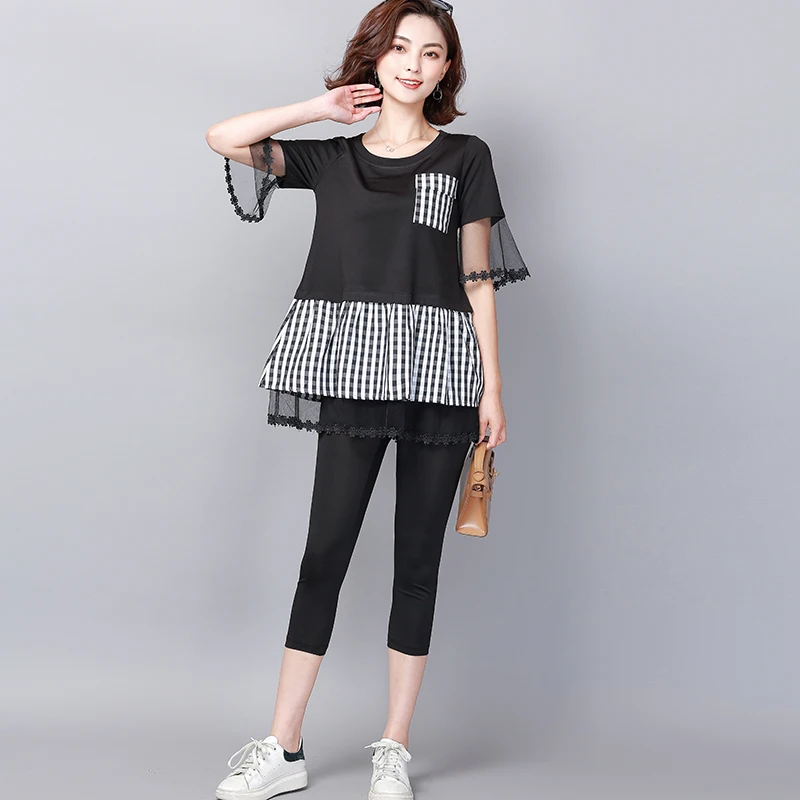 

Plus Size 3xl 4xl 5xl Woman Two Piece Set Outfit Set Co-ord Set Ruffles Tracksuits for Women 2019 Summer Mesh Shirt Clothing