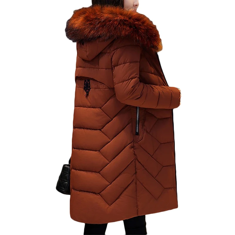 

New Winter Warmth Straight Down cotton Jacket Fashion Hooded Fur collar Long Coat Plus size Womens Zipper Fluffy Parkas 5XL A862