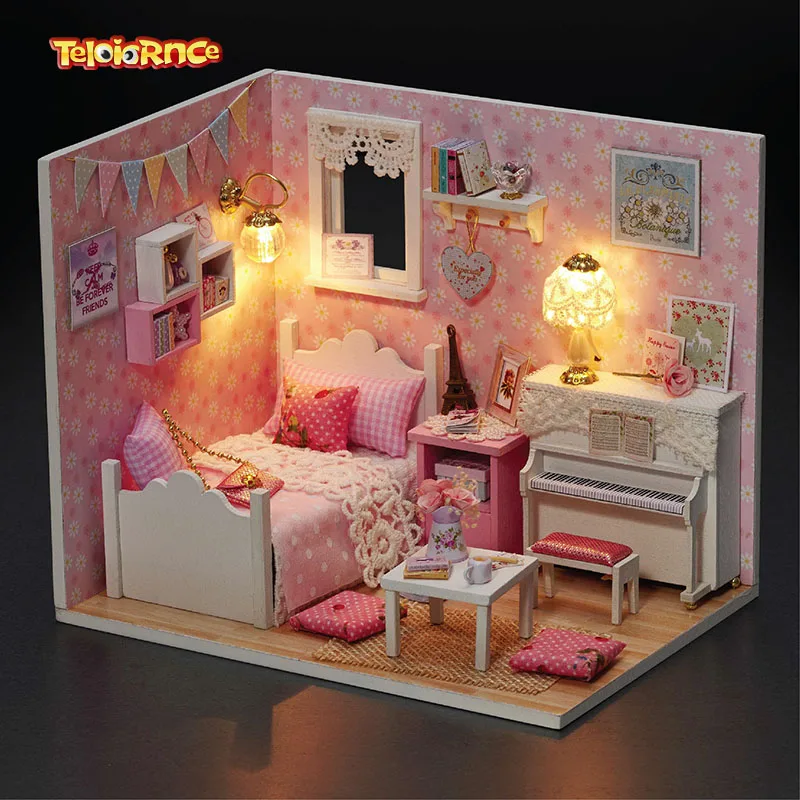 Солнечный свет принцесса кукольный дом мебель Diy Миниатюрный пылезащитный чехол 3D Деревянный Miniaturas кукольный домик игрушки для детей подарки на день рождения - Цвет: no box A
