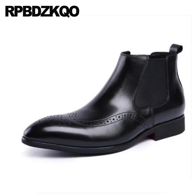 Brogue Chelsea Grain Pelz Formale Full Booties Business Schuhe Party Stiefel Spitz Herren Knöchel Slip Auf Schwarzes Flügelspitze Kleid Winter wnBZaAnOq