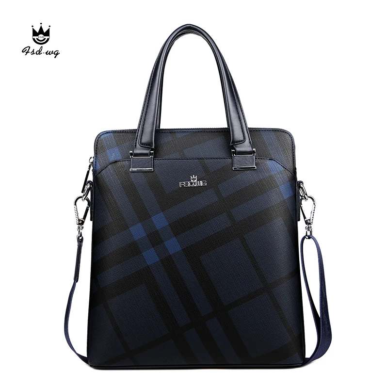 

2018 Men's brand pu shoulder bag men's casual business package fashion plaid men's handbag horizontal bag