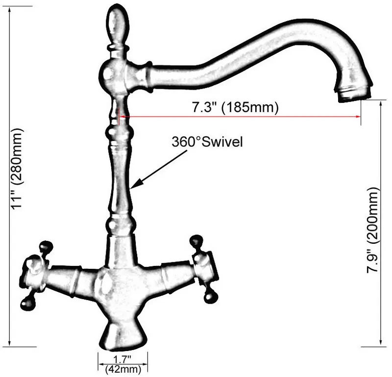 Deck Mounted Polished Chrome Brass Swivel Spout Double Cross Handles Kitchen/Bar Bathroom Sink Faucet Hot&Cold Mixer Tap anf920