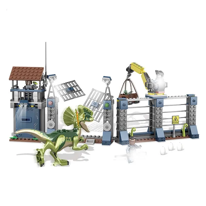 Jurassic World Park Dilophosaurus Outpost Attack Building Blocks Kit Bricks Sets Classic Movie Kids Toys Compatible Legoings