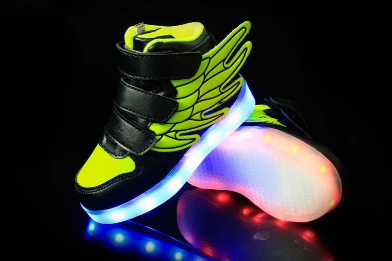 Новинка USB зарядка Детские светящиеся кроссовки с крылом с подсветкой светодио дный светящиеся туфли детские спортивные туфли для
