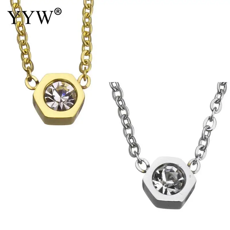 YYW Stainless Steel Necklaces Women Men Round Crystal Pendant Necklace