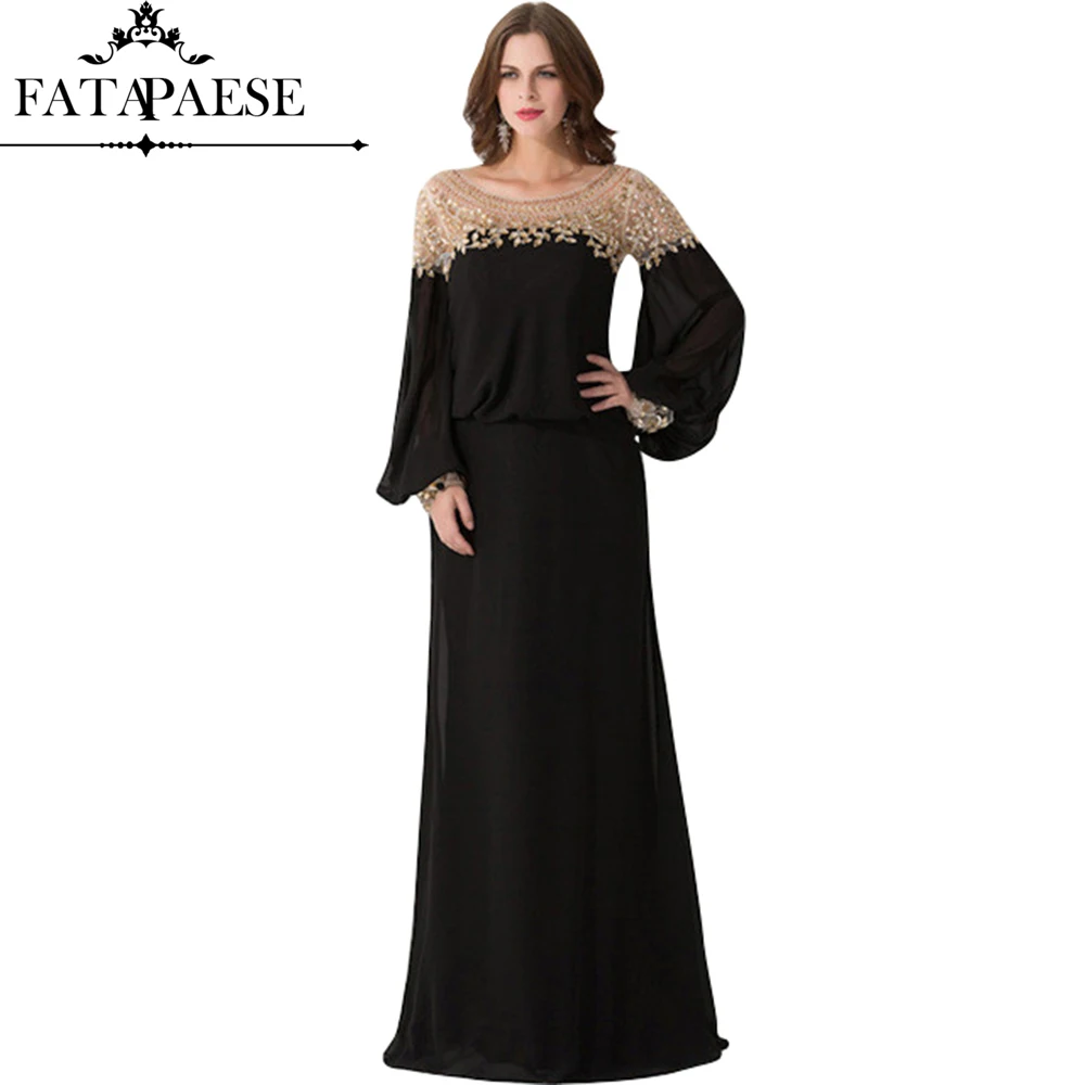 

Chiffon Black Evening Dress Beading Sexy Dress Bride Long Sleeve Evening Dress A-line Scoop Robe De Soiree Custom Made 2019 New