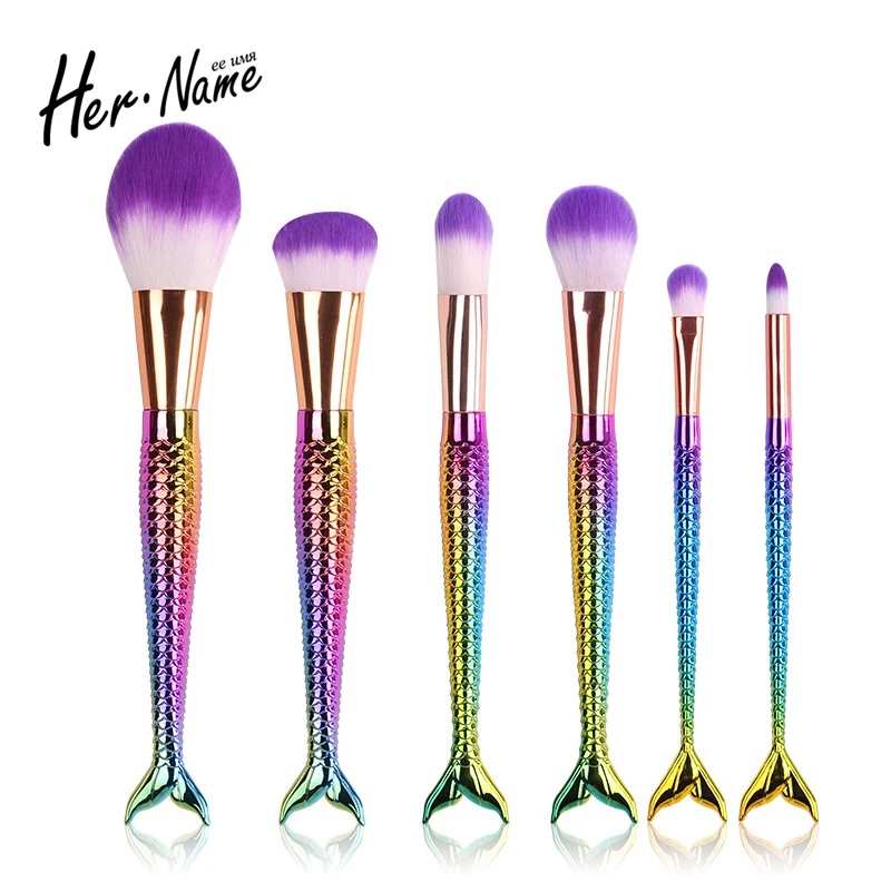 

HERNAME 6 pcs Mermaid Makeup Nylon Foundation Concealer Blush Multifunctional Basic Cosmetics Beauty Makeup Brush Tool