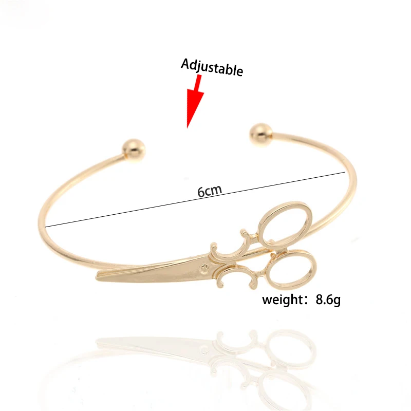 Fashion-Scissors-Charm-Bracelets-For-Women-Men-Simple-Gold-Silver-Black-Shears-Opening-Bangles-Hair-Stylist