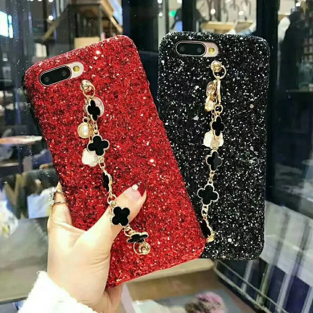 

Fashion Bling Glitter Sequins Wrist Strap Holder Phone Case for iphone 6 6S 7 8 Plus XS Max X XR Luxury Matte Hard PC Back Cover