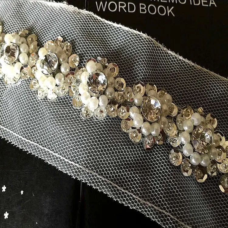 

12yds Golden Silver Beads Lace Trim Rhinestone Mesh Ribbon Applique Handmade For Sewing Clothes Wedding Dress Crafts Accessories