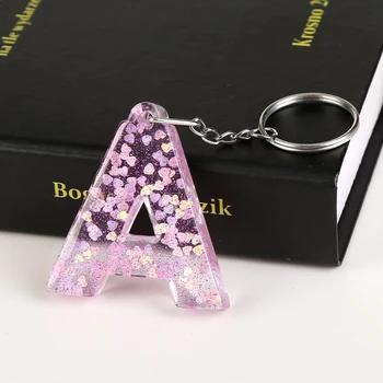

1PC Keyring English Letter Keychain 26 English word Glitter Resin A TO Q Handbag Charms for Woman