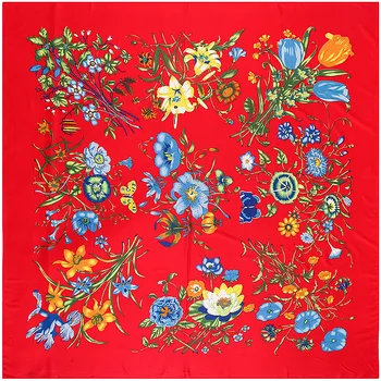 

130*130cm Small floral twill silk scarf women square scarves new style tassel lady spring fashion female scarf