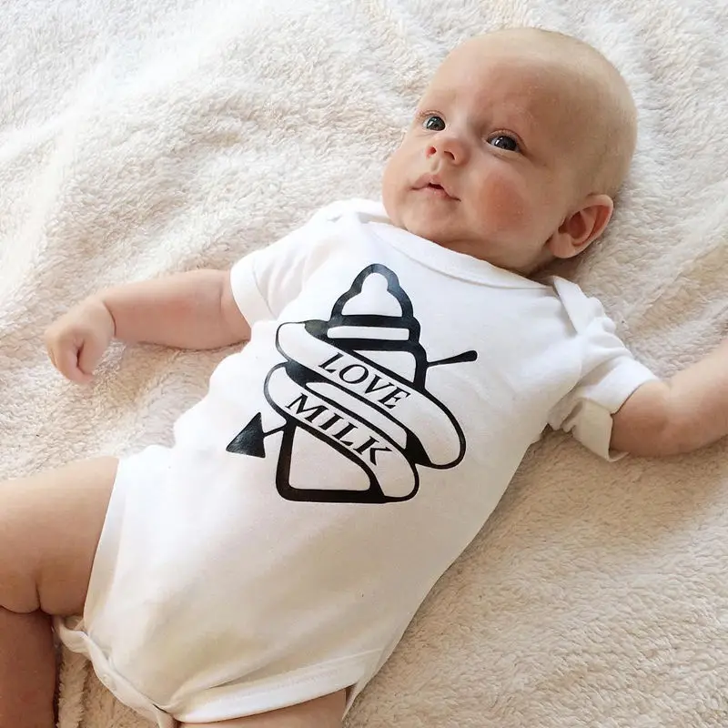 2016 Newborn Baby Girls Boy Clothing Bodysuits One Piece Organic Love Milk Bodysuit font b Jumpsuit