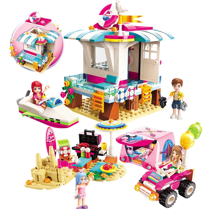 

ENLIGHTEN Girls Princess Seaside Beach Car Camping Tent Barbecue Rescue Hut Building Blocks Sets Bricks Toys Legoings Friends