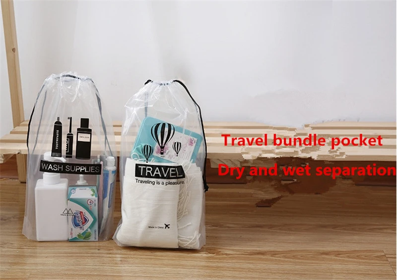 Дорожная сумка для хранения на шнурке, маленькая водонепроницаемая сумка с карманами, прозрачная сумка для одежды, нижнего белья, 5 шт. в упаковке, сумка для мытья вещей