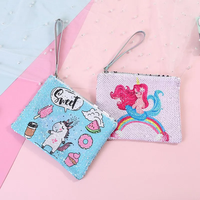 Cartoon Sequin Teenage Girl Style Cosmetic Bag For Hand Storage Cute Portable Makeup Large Capacity Toiletry Bag Pouch Case