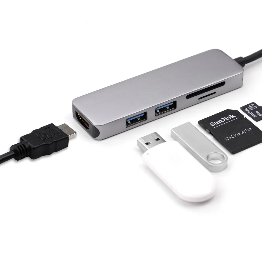 TypeC to HDMI+USB3.0X2+SD&TF-04