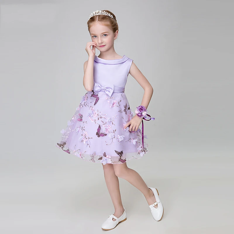 

Sleeveless Girls Gown Butterfly Print Wedding Dresses Summer 2017 New Arrival Mini O neck Kids Girls Clothes Prom Dresses P29