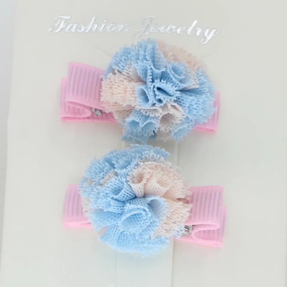 Эластичные шифоновые резинки для волос для девочек, 2 шт., резинки для волос, аксессуары для волос, милые детские аксессуары для волос, качественные заколки для волос - Цвет: pink clip (blue)