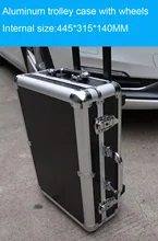 Hohe qualität trolley alukoffer gepäck mit rädern werkzeugkoffer toolbox 445*315*140 MM gerätekoffer mit pre-cut foma futter