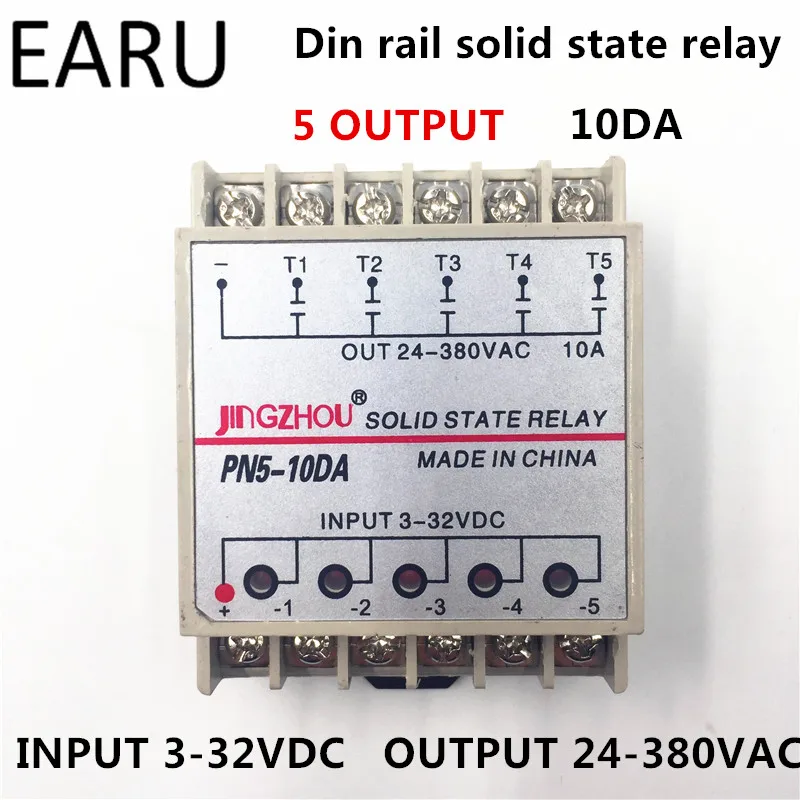 1pc 10DA 5 Channel Din Rail SSR Quintuplicate Five input 3~32VDC Output 24~380VAC Single Phase DC Solid State Relay 10A PLC Hot 1pc 10DA 5 Channel Din Rail SSR Quintuplicate Five input 3~32VDC Output 24~380VAC Single Phase DC Solid State Relay 10A PLC Hot
