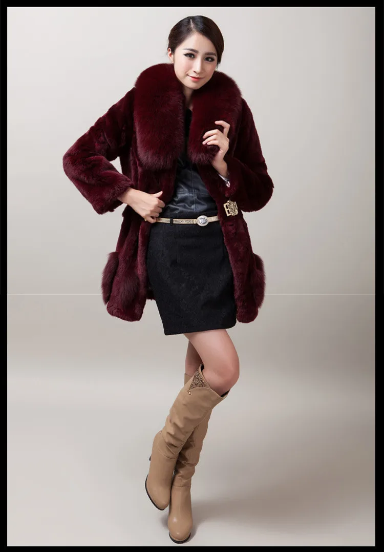 AYUNSUE натуральная Шуба из кролика Рекс роскошная женская куртка с натуральным лисьим меховым воротником пальто Зимняя теплая верхняя одежда размера плюс 5XL YQ823