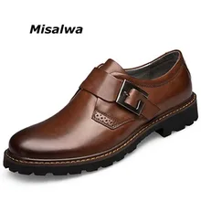 Misalwa/известная обувь; Новое поступление; мужские повседневные лоферы из натуральной кожи с пряжкой; Туфли-оксфорды для вождения; дышащая рабочая обувь на шнуровке