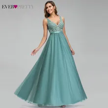 Ever Pretty Dusty Blue Bridesmaid Dresses V-Neck Appliques Elegant Long Dresses For Wedding Party EP00930DB Vestidos De Madrinha