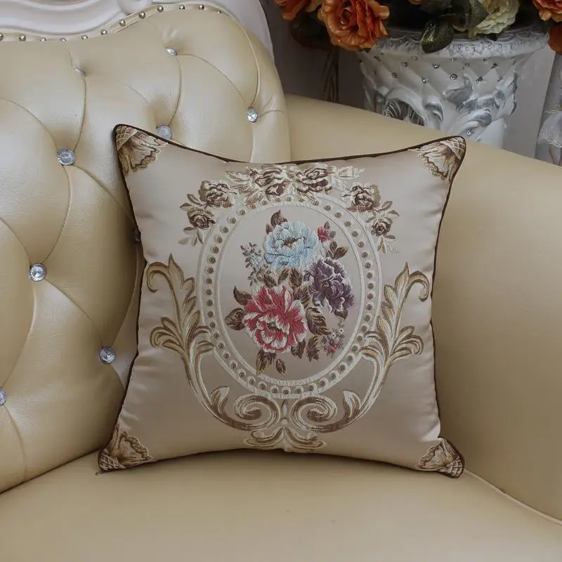 Beige ROMORUS Элегантные Синие наволочки Роскошные Европа Цветочные жаккардовые наволочки на подушки квадратный диван автомобиль Бросок Наволочка Housse de coussin - Цвет: Beige
