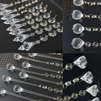 

Golden Ring Clear Acrylic Crystal Beads Garland Chandelier Hanging Wedding Party Celebration Decor DIY