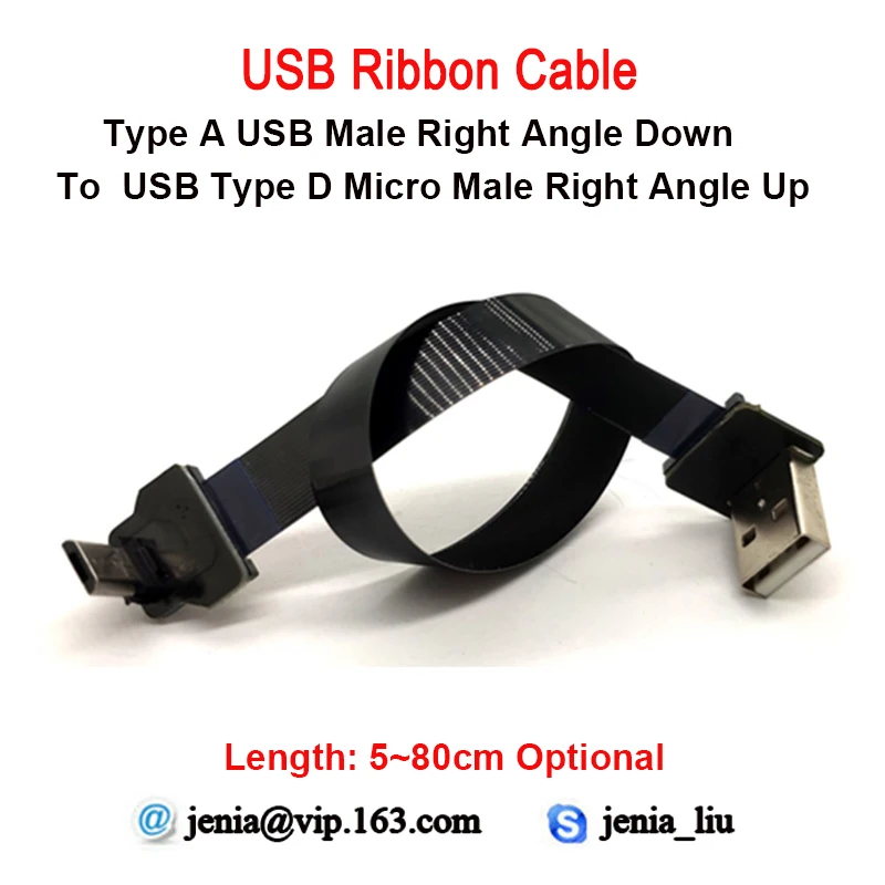 5-80CM New Flexible Micro Data Usb Cable micro up angled male to type A standard down angled adapter