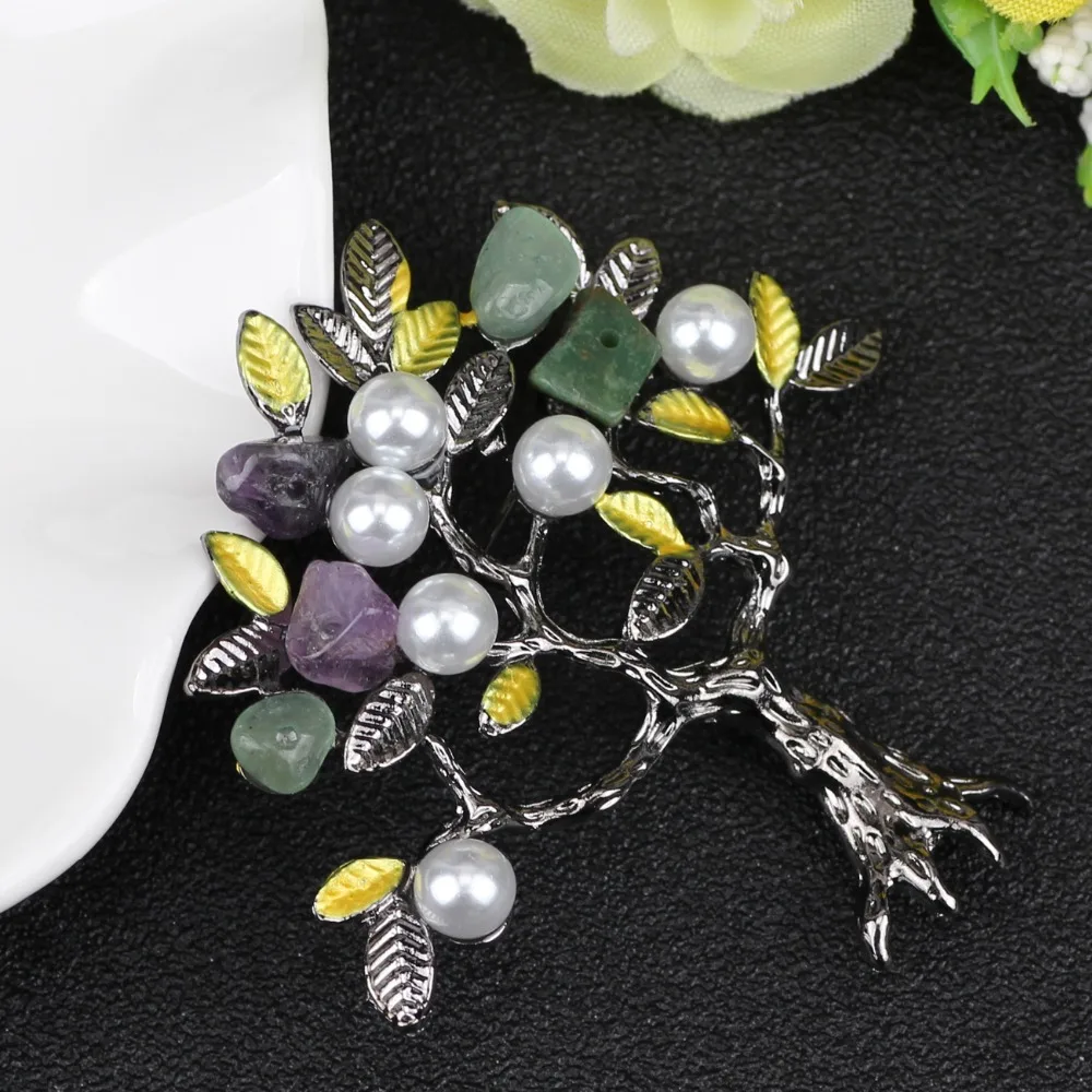 Женская Брошь в виде дерева с бусинами и натуральным камнем|brooches for women|tree broochbrooch