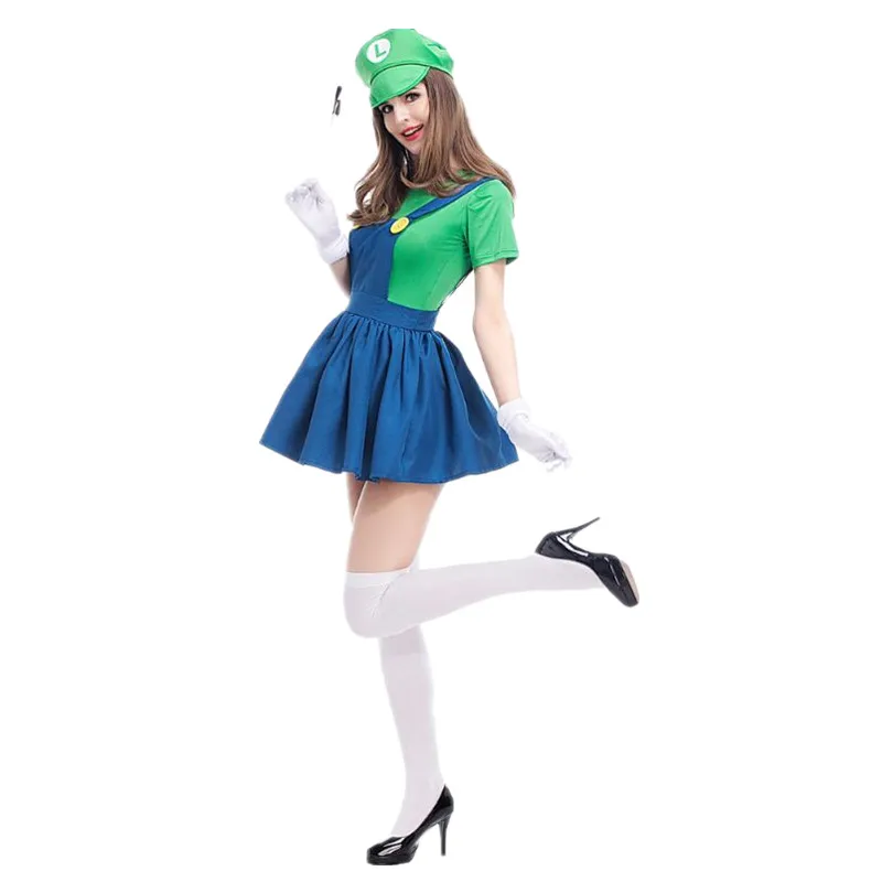 Super Mario Luigi costume Brothers Plumber Cosplay Costume For Women Girls Halloween Fancy Dress Party Costumes