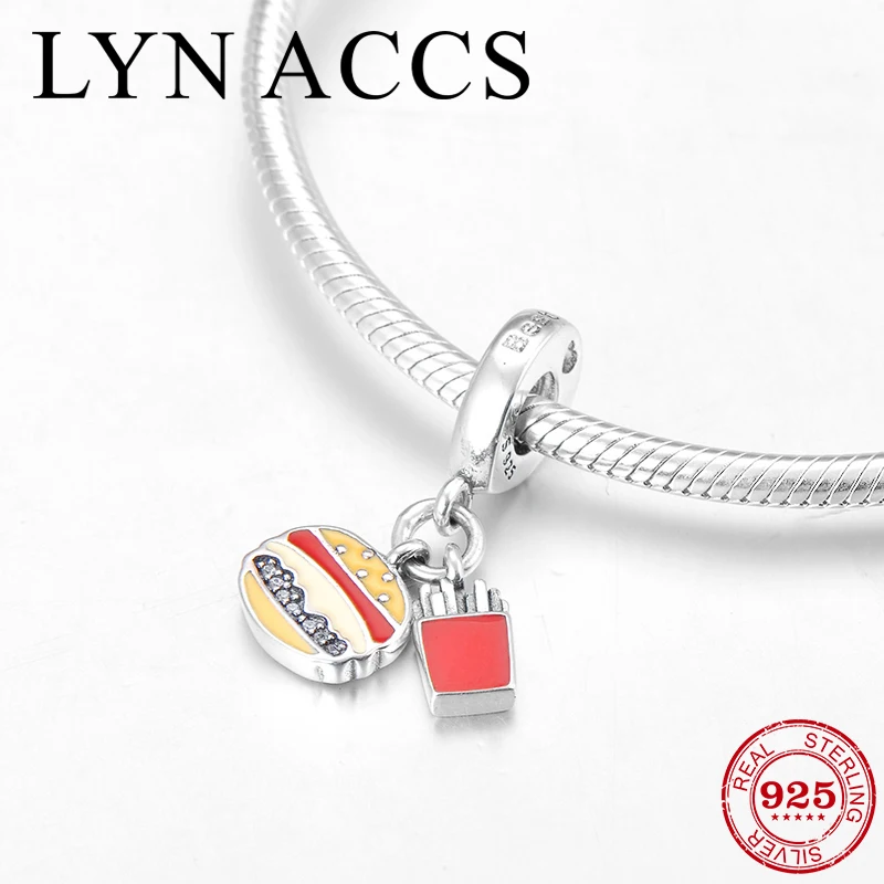 

New Arrivals 925 Sterling Silver burger and fries shape colourful enamel Pendant beads Fit Pandora Charms Bracelets DIY Jewelry