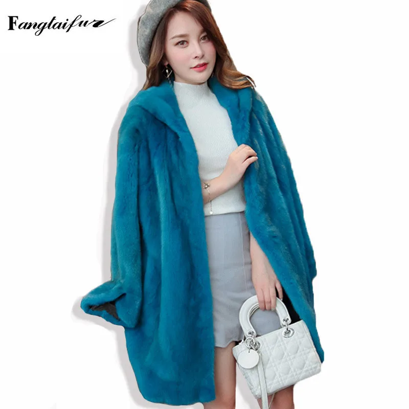 

Fang Tai Fur 2019 New Import Velvet Mink Fur Coat Full Sleeve With Fur Hood Mink Coat Loss Women's Medium Real Mink Fur Coats