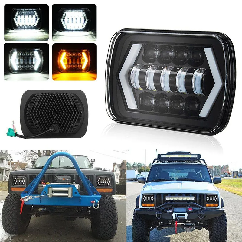 TF30 55 Вт 7x6 ''5X7 светодиодный фонарь Halo DRL для 86-95 Jeep Wrangler YJ Cherokee XJ angel eyes DRL H4 светодиодный квадратный фонарь