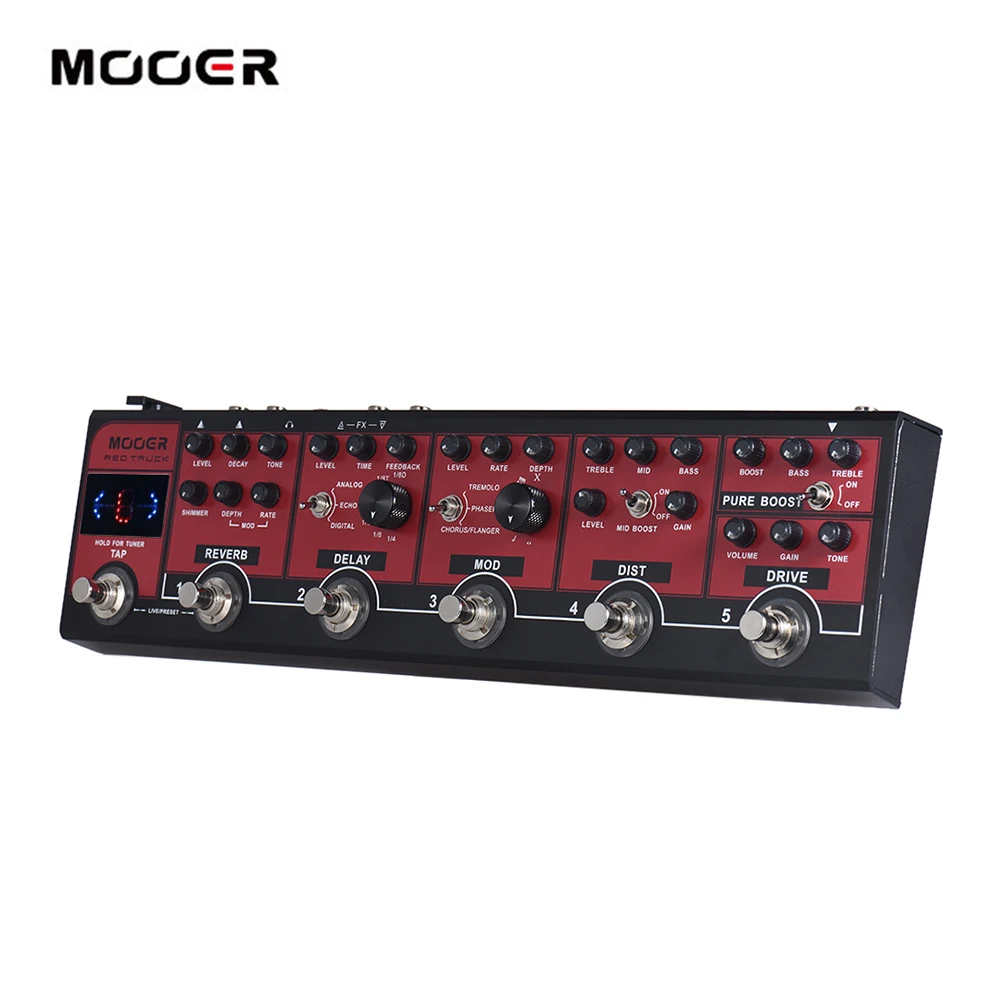 

MOOER Red Truck Combined Effect Pedal Boost Reverb Delay Modulation Distortion Overdrive Built-in Tuner with Carry Case