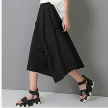 ASYMSAY Summer New Fashion Personality Black Color Elastic Waist Stitching Loose Asymmetric Skirt Women Clothing AL1207