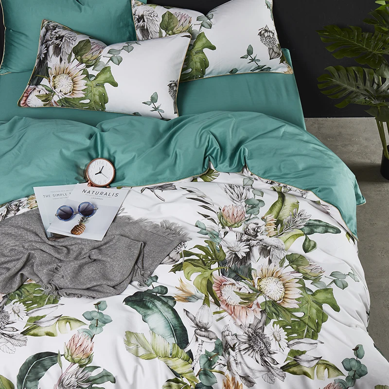 Luxury 600TC Egyptian cotton European flowers print bedding sets full queen king size duvet cover pillowcase flat sheet set #/