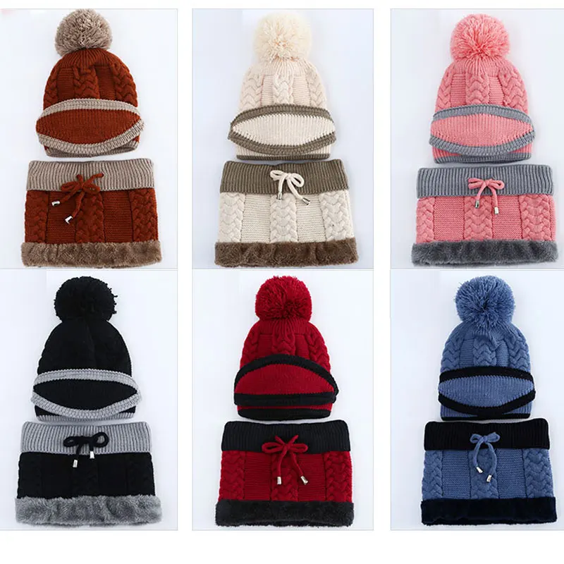                         beanie women winter hats for women skullies beanies for ladies winter beanie hat solid pink black hat scarf set hat neck warmer mask (1)