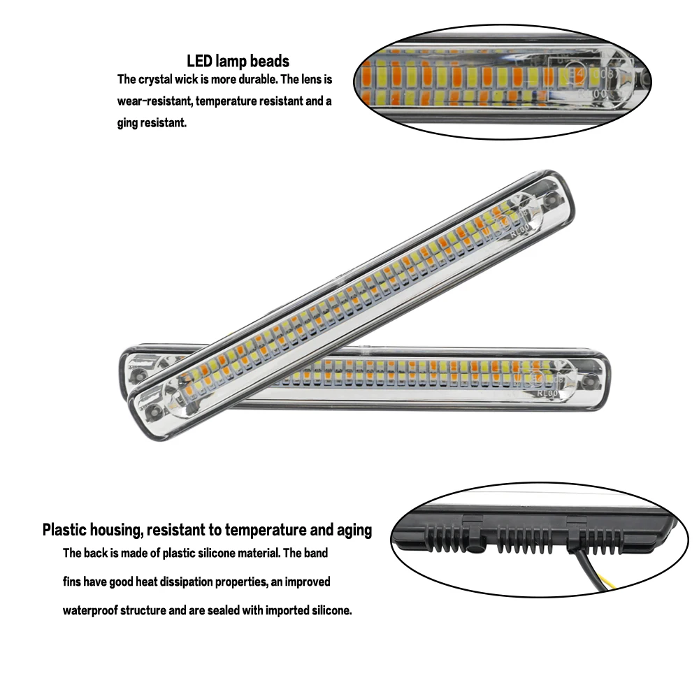 Universal DRL LED Daytime Running Lights Car Lamp External Lights Auto Waterproof Car-styling Led DRL Lamp Amber Turn Signal  (14)