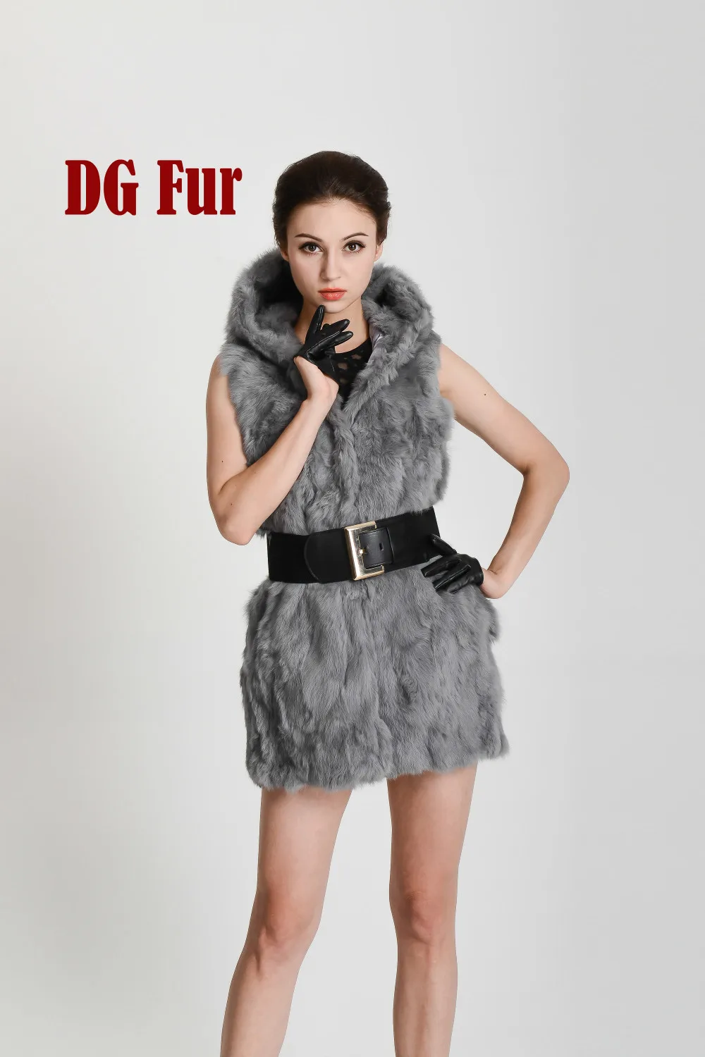 Женский модный жилет из натурального кроличьего меха, женский жилет с капюшоном, зимний теплый жилет, DHP272