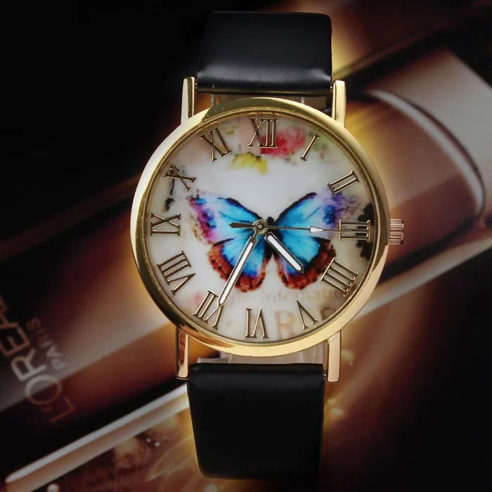 

Darker Butterfly Style Roman Number Leather Band QuartzLAdies Women Wrist Watches relogio feminino ча reloj mujer montre femme