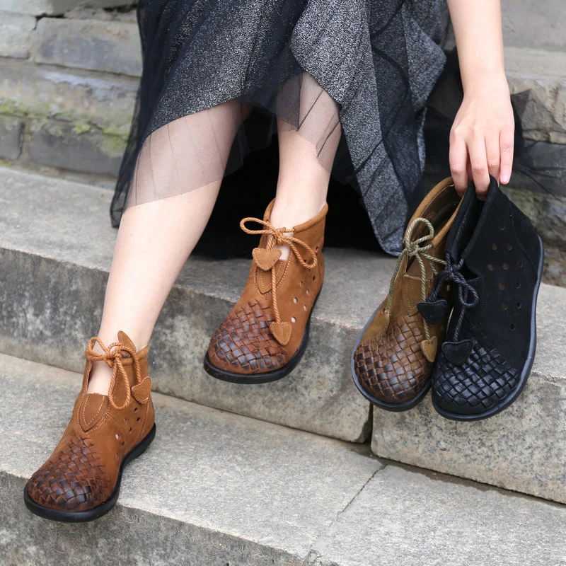 

Women Leather Boots Hollow Out Black Chelsea Boots Spring Shoes 2019 Brand Genuine Leather Ankle Boots Women Handmade Retro Shoe