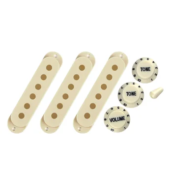 

NEW Set of Strat Single Coil Pickup Covers 52/52/52mm Volume Tone Guitar Knobs 2T1V Switch Tip Beige Guitar Accessories
