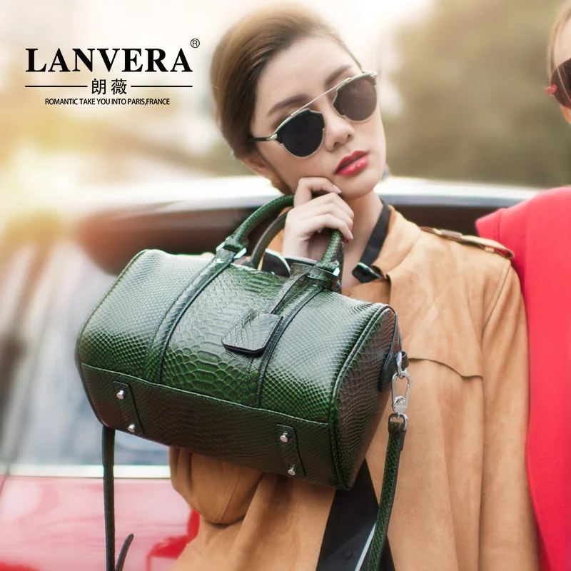 

2017 new leather crocodile fashion bags shoulder diagonal cross hand Boston leather handbag