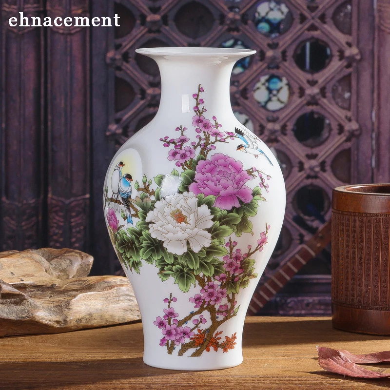 

Chinese-style Peony And Bird Ceramic Vase Fine Porcelain Vases For Artificial Flower Decoration Vases